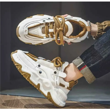 Chunky & Fashionable Sneaker | Running Shoes with Rubber Outsole Sneakers For Men (White, Gold , 8)
